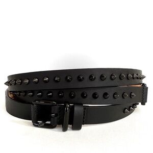 Barbara Bui Black Skinny Spiked Double Wrap Belt Size 90